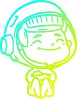 linha de gradiente frio desenhando astronauta de desenho animado feliz vetor