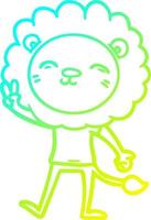 desenho de linha de gradiente frio leão de desenho animado dando sinal de paz vetor
