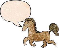 cavalo de desenho animado correndo e bolha de fala no estilo de textura retrô vetor