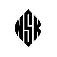 design de logotipo de carta de círculo nsk com forma de círculo e elipse. letras de elipse nsk com estilo tipográfico. as três iniciais formam um logotipo circular. nsk círculo emblema abstrato monograma carta marca vetor. vetor