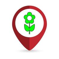 ponteiro de mapa com o ícone de flor verde. ilustração vetorial. vetor