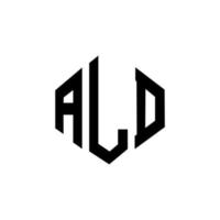 design de logotipo de carta ald com forma de polígono. ald polígono e design de logotipo em forma de cubo. modelo de logotipo de vetor hexágono ald cores brancas e pretas. ald monograma, logotipo de negócios e imóveis.