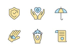 conjunto de ícones de seguro de saúde. elementos do vetor de símbolo de pacote de seguro de saúde para web infográfico
