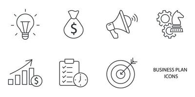 conjunto de ícones de plano de negócios. elementos do vetor de símbolo de pacote de plano de negócios para web infográfico