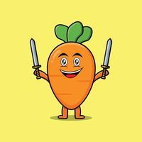 personagem de cenoura bonito dos desenhos animados segurando duas espadas vetor