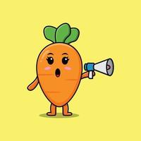 personagem de cenoura bonito dos desenhos animados falar com megafone vetor