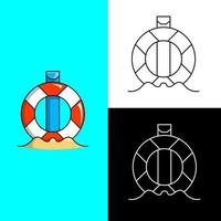 gráfico de ilustração vetorial de bóia salva-vidas com poste de limite e areia da praia. perfeito para logotipo de segurança de natação, ícone, etc. vetor