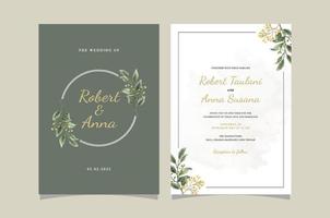 modelo de cartão de convite de casamento floral verde vetor