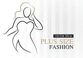 moda plus size mulher linha arte ilustração vetorial em fundo listrado. vetor