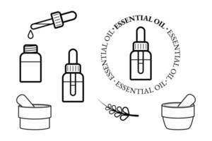 conjunto de ícones de óleo essencial. símbolo de aromaterapia e óleo cosmético. ilustração vetorial de estilo de linha vetor