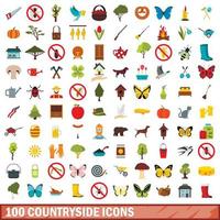 conjunto de 100 ícones do campo, estilo simples vetor