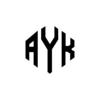 design de logotipo de carta ayk com forma de polígono. ayk polígono e design de logotipo em forma de cubo. modelo de logotipo de vetor hexágono ayk cores brancas e pretas. ayk monograma, logotipo de negócios e imóveis.