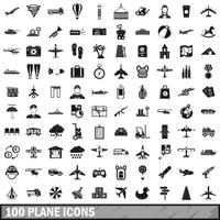 Conjunto de 100 ícones de avião, estilo simples