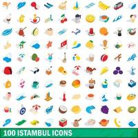 conjunto de 100 ícones de istambul, estilo 3d isométrico vetor