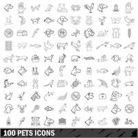 Conjunto de 100 ícones de animais de estimação, estilo de contorno vetor