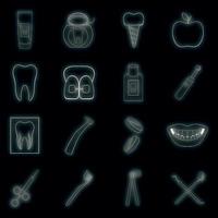 ícones de dentista definir vetor neon