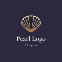 modelo de logotipo de concha de pérola de cor dourada de luxo e elegante vetor