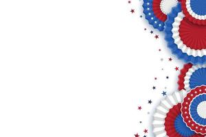 4 de julho dia da independência americana. feliz Dia da Independência. estrelas vermelhas, azuis e brancas, decorações de papel sobre fundo branco. vista superior, com espaço de cópia. ilustrador vetor eps 10.