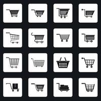ícones de carrinho de compras definir vetor de quadrados