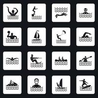 ícones de esportes aquáticos definir vetor de quadrados