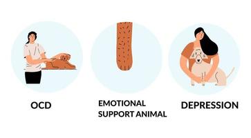 conceito de apoio emocional animal. terapia positiva para animais de estimação para doenças de saúde mental. infográficos, modelo. ilustração vetorial de desenho à mão. vetor