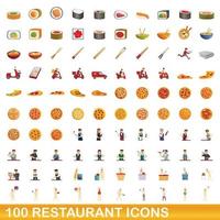 conjunto de 100 ícones de restaurante, estilo cartoon vetor
