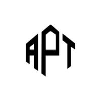 design de logotipo de letra apt com forma de polígono. apt polígono e design de logotipo em forma de cubo. modelo de logotipo de vetor hexágono apt cores brancas e pretas. apt monograma, logotipo de negócios e imóveis.