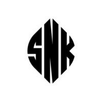 design de logotipo de carta de círculo snk com forma de círculo e elipse. snk letras de elipse com estilo tipográfico. as três iniciais formam um logotipo circular. snk círculo emblema abstrato monograma carta marca vetor. vetor