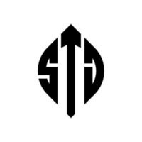 design de logotipo de carta de círculo stj com forma de círculo e elipse. letras de elipse stj com estilo tipográfico. as três iniciais formam um logotipo circular. stj círculo emblema abstrato monograma carta marca vetor. vetor