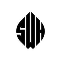 design de logotipo de carta de círculo swh com forma de círculo e elipse. letras de elipse swh com estilo tipográfico. as três iniciais formam um logotipo circular. swh círculo emblema abstrato monograma carta marca vetor. vetor