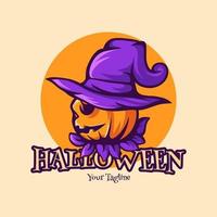 logotipo de personagem de halloween de abóbora de bruxa vetor