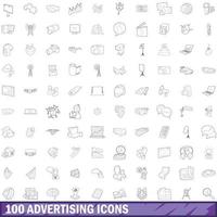 conjunto de 100 ícones de publicidade, estilo de estrutura de tópicos vetor