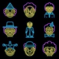 conjunto de ícones de palhaço vetor neon
