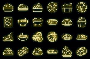 ícones da culinária brasileira definir vetor de contorno. vetor de pão arancini neon