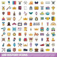 conjunto de 100 ícones de história, estilo cartoon vetor