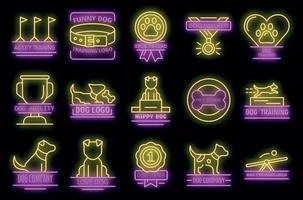 conjunto de ícones de treinamento de cães neon vector