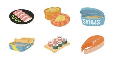 conjunto de ícones de comida de peixe, estilo cartoon vetor