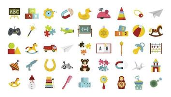 conjunto de ícones de brinquedos infantis, estilo simples vetor