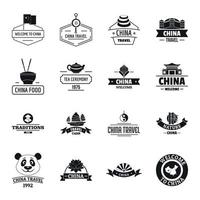 conjunto de ícones do logotipo de viagens da china, estilo simples vetor