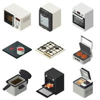 conjunto de ícones de lareira de fogão de forno, estilo isométrico vetor