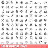 conjunto de 100 ícones de transporte, estilo de estrutura de tópicos vetor