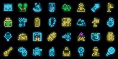 conjunto de ícones de escotismo vector neon
