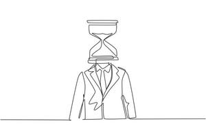 empresário de desenho de linha contínua com ampulheta em vez de cabeça, simbolizando pressão, prazo, cronograma, gerenciamento de tempo. relógio de ampulheta. ilustração gráfica de vetor de desenho de linha única