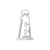 único farol de desenho de uma linha, ícone do logotipo do farol. modelo de logotipo simples linear moderno para banner de pôster. faróis e ondas do mar. ilustração em vetor gráfico de desenho de linha contínua