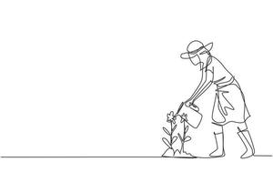 desenho de linha única contínua jovem agricultor dirige um trator para arar  os campos. iniciar um novo período de plantio. conceito de minimalismo  agrícola. dinâmica de uma linha desenhar ilustração em vetor