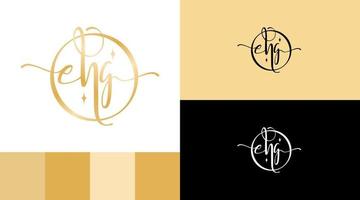 carta de joias douradas ehg conceito de design de logotipo monograma vetor