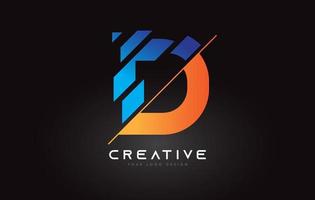 design de ícone de logotipo de letra d fatiado com cores azuis e laranja e fatias cortadas vetor