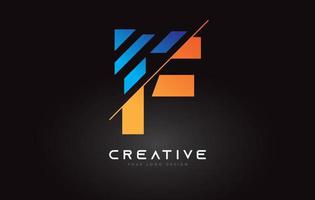 design de ícone de logotipo de letra f fatiada com cores azuis e laranja e fatias cortadas vetor