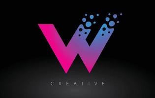 w design de logotipo de letra de pontos com bolha artística criativa cortada em vetor de cores roxas azuis