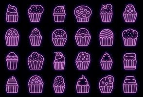 ícones de muffin definir vetor neon